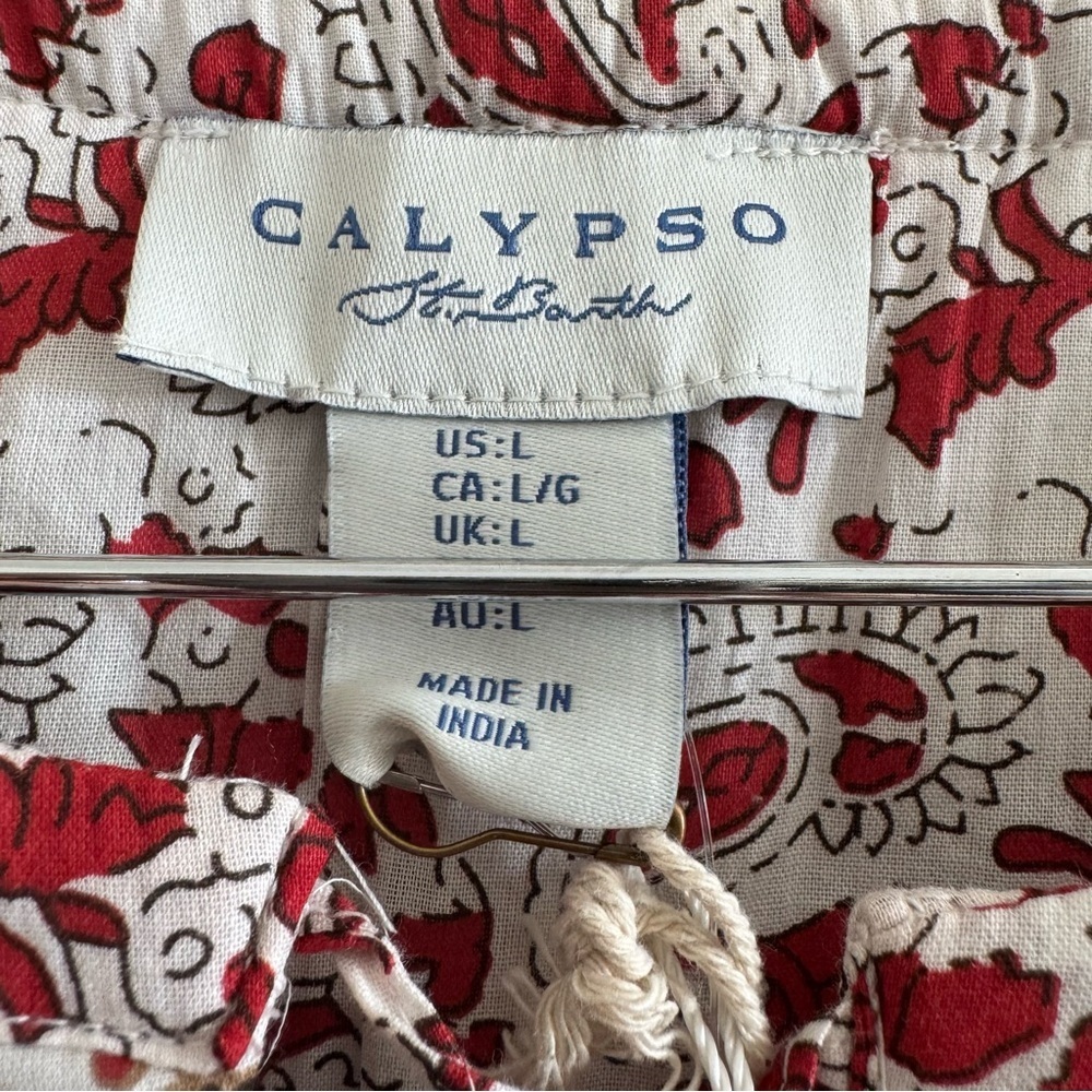 NWT Calypso St. Barth Red Puff Sleeve Quilted Boho Ruffle Top size Large - Picture 8 of 11